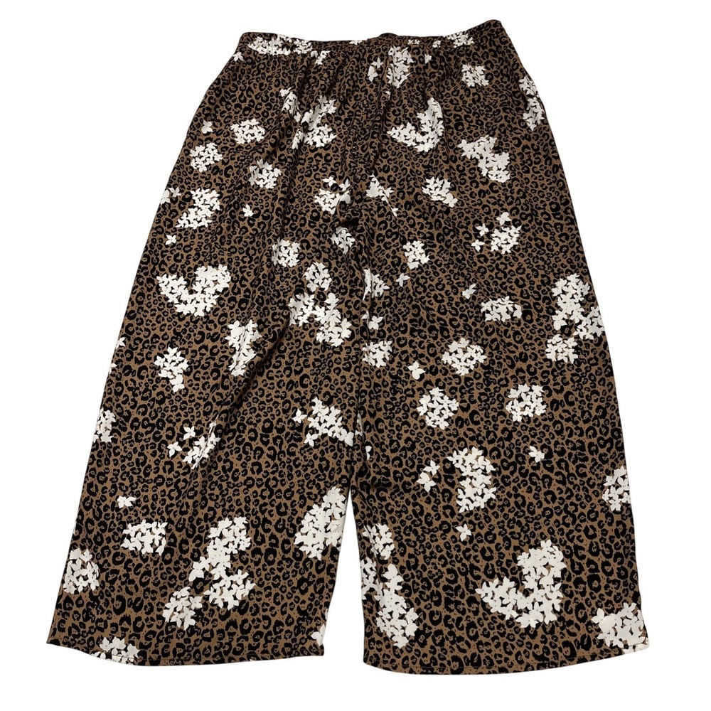 Eloquii Pants Brown Animal Floral Print Pull On Elastic Waist Wide Leg Size 14